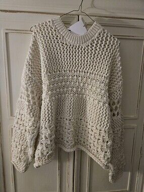 Women's Cream Crochet Open-Knit Sweater NWT Size S